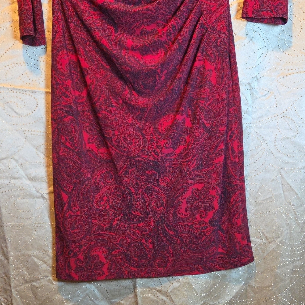 Lauren Ralph Lauren Burgundy Paisley Long Sleeve Dress - Picture 4 of 8